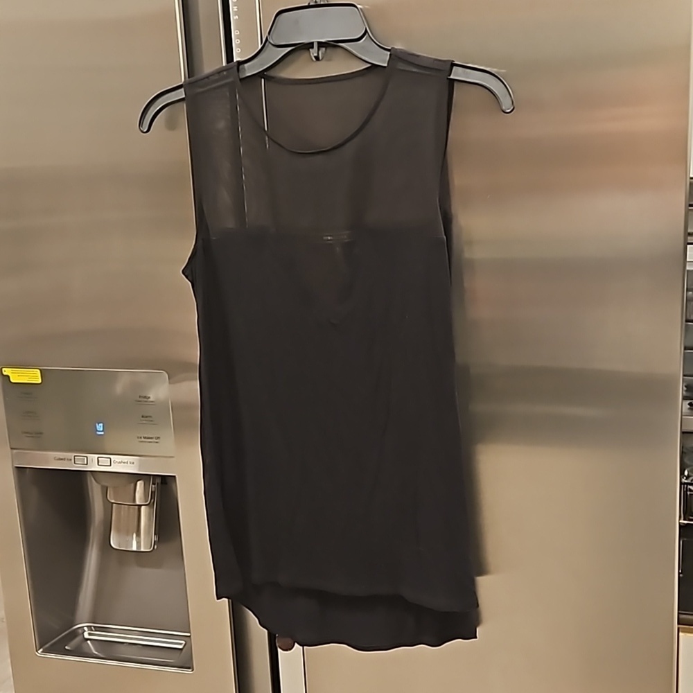 💕BCBGMAXAZRIA💕 Sia Mesh Detail Sleevless Top ~ 100% Modal Black Small S NWT